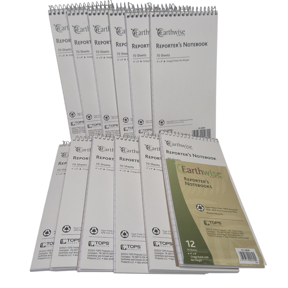 Ampad Earthwise Reporters Notebook 12 Pack 4x8 Gregg Ruled 70 Sheets 25-280R NEW